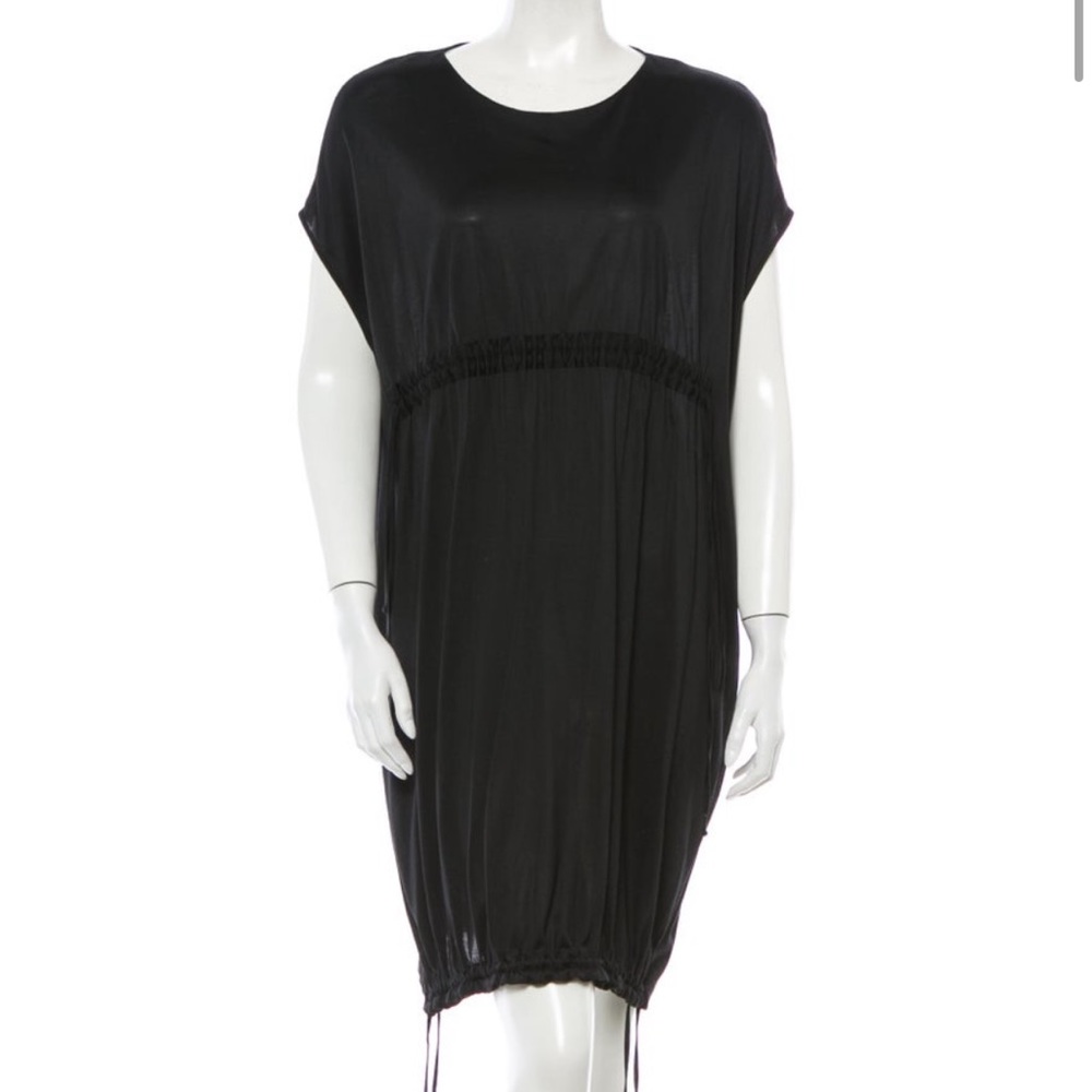 Jil Sander Designer Black Dress with Drawstring Detail
